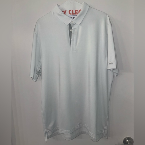 Nike Men Large Dri Fit White/light Grey Stripped Polo (Poly/Spandex) - Picture 1 of 6